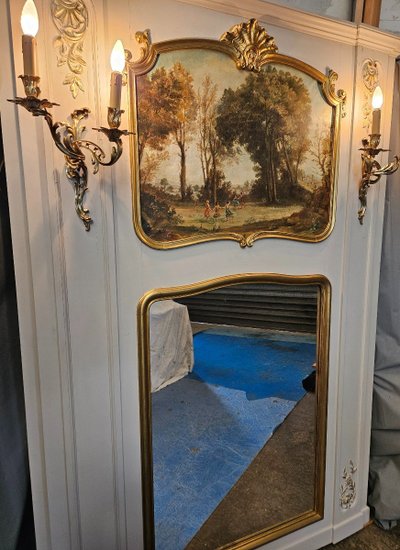 Trumeau De Boiserie - painting - mirror and 19th century light fixtures