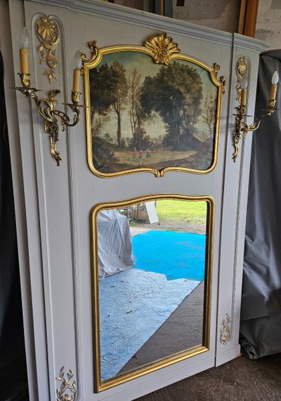 Trumeau De Boiserie - painting - mirror and 19th century light fixtures