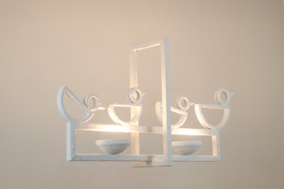 Rectangular plaster chandelier with bird decoration. LS62652409P