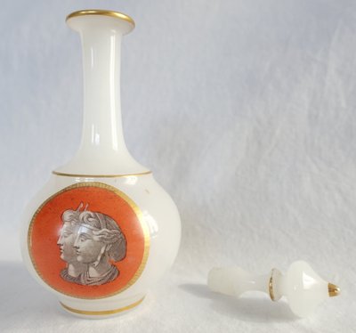 Baccarat - painted opaline liqueur carafe - antique busts, circa 1880