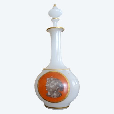 Baccarat - painted opaline liqueur carafe - antique busts, circa 1880