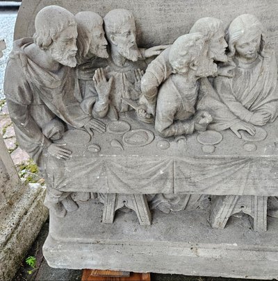 Exceptional Bas Relief Stone Sculpture - Early 19th Century - Meal The Last Supper Of Jesus