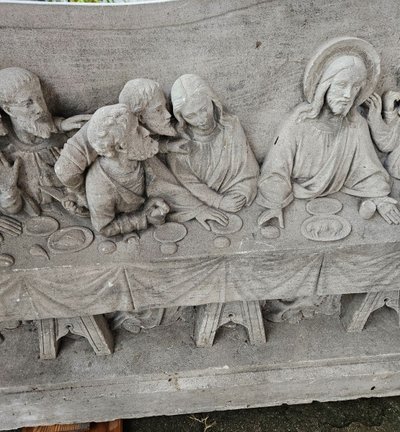 Exceptional Bas Relief Stone Sculpture - Early 19th Century - Meal The Last Supper Of Jesus