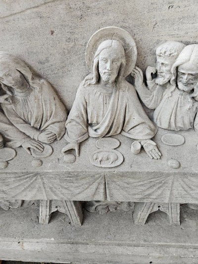 Exceptional Bas Relief Stone Sculpture - Early 19th Century - Meal The Last Supper Of Jesus