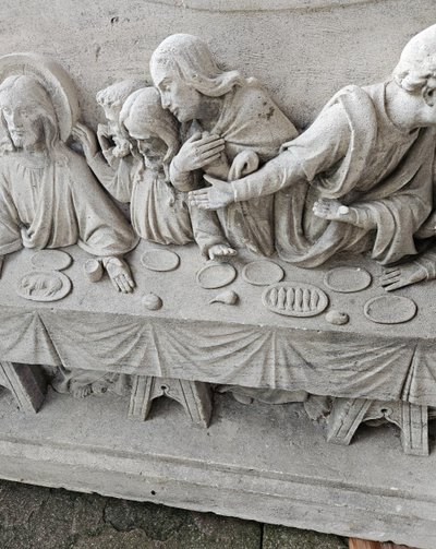 Exceptional Bas Relief Stone Sculpture - Early 19th Century - Meal The Last Supper Of Jesus