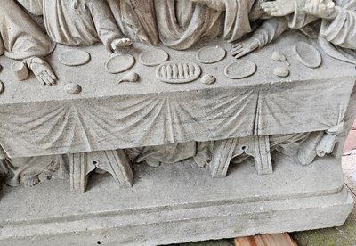 Exceptional Bas Relief Stone Sculpture - Early 19th Century - Meal The Last Supper Of Jesus