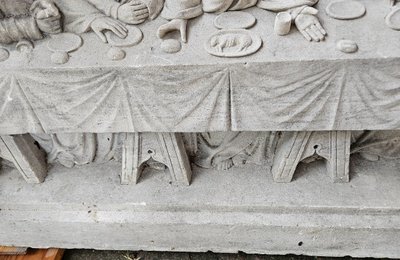 Exceptional Bas Relief Stone Sculpture - Early 19th Century - Meal The Last Supper Of Jesus