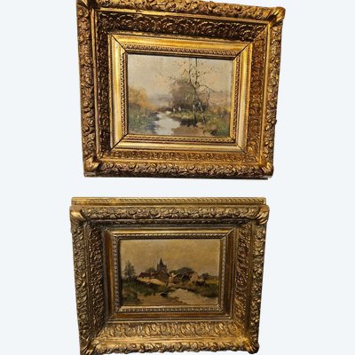 Pair of Paintings by the Painter Eugène Galien Laloue - Signed Léon Dupuy. 19th century.