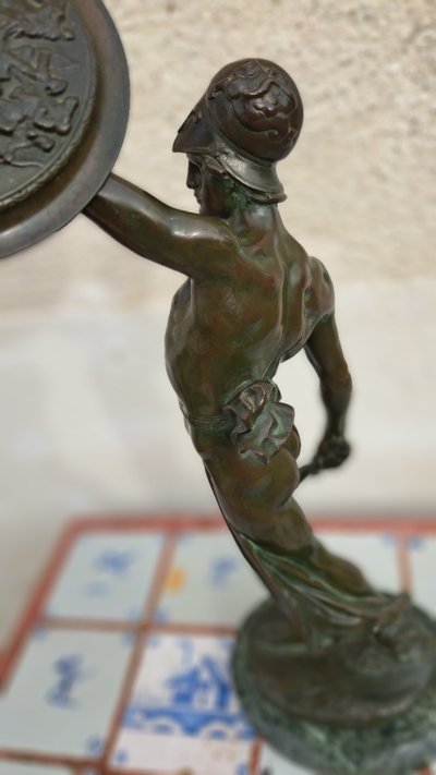 Bronze Sculpture Gladiator Warrior with Shield by Paul Philippe 19th Century