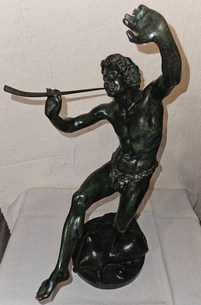 Bronze Sculpture of Bacchus Dancing and Playing the Flute - 19th Century -