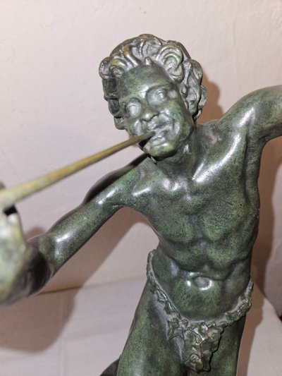 Bronze Sculpture of Bacchus Dancing and Playing the Flute - 19th Century -