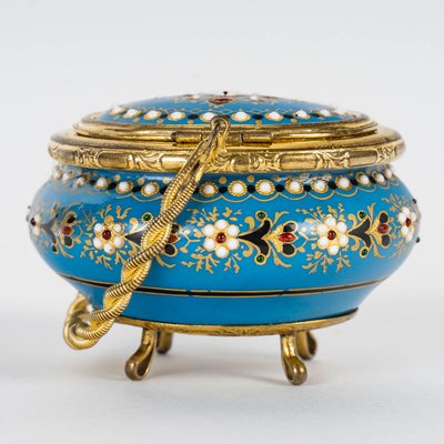 A small miniature box in gilded bronze and enamel, late 19th century