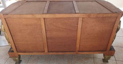 Louis XVI chest of drawers in the style of Jean-Henry Riesener in bronze beech and marble, 20th century