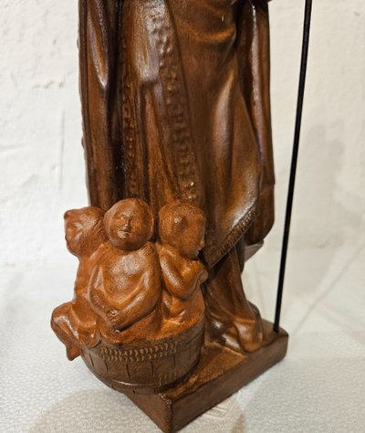 Sculpture of Saint Nicholas in Patinated Terracotta - 20th century -