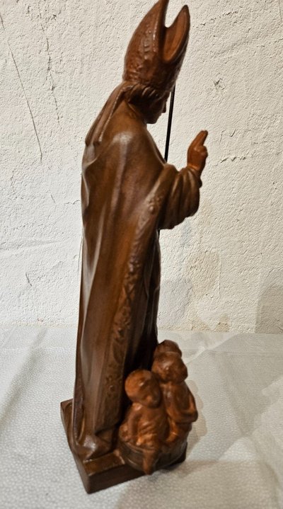 Sculpture of Saint Nicholas in Patinated Terracotta - 20th century -