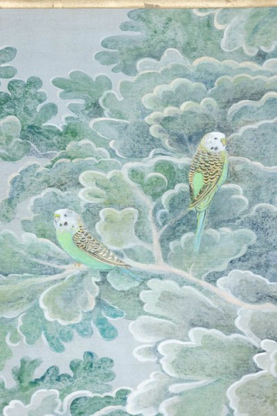 Painted canvas depicting parakeets. Contemporary work. LS6271A675M