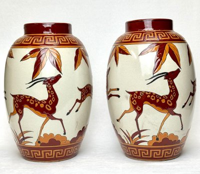 Keralouve - Pair of Art Deco Vases in Enamelled Earthenware