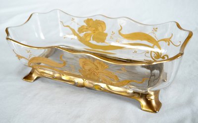 Baccarat Art Nouveau crystal planter, gilt bronze mount - label