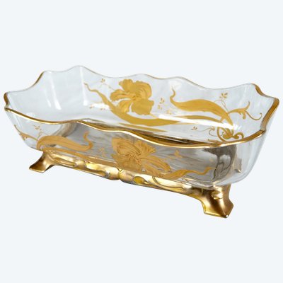 Baccarat Art Nouveau crystal planter, gilt bronze mount - label