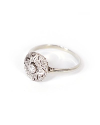 Art Deco Round Diamond Ring in 18k  White Gold And Platinum, Diamond Ring, Engagement, Wedding