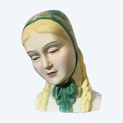 Girl with handkerchief Antonio Ronzan 40s Deco. Ceramic Mis h 24