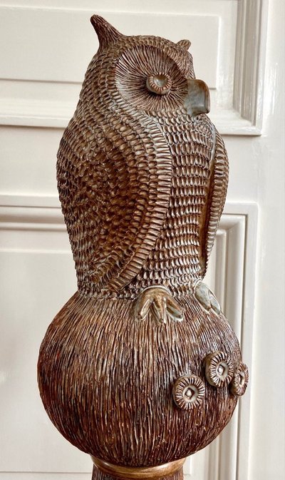 Guy-Roland Marcy (1925-1990s), Large Glazed Earthenware Ridge Spike Forming an Owl.