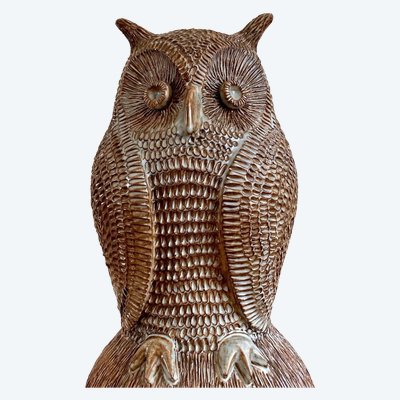 Guy-Roland Marcy (1925-1990s), Large Glazed Earthenware Ridge Spike Forming an Owl.