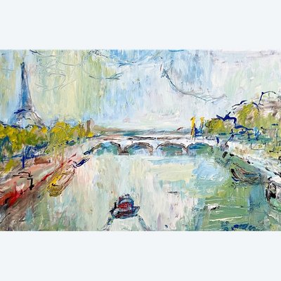 Mario Bonamici (1912-2002), Painting Pont Alexandre III Paris 1970s.