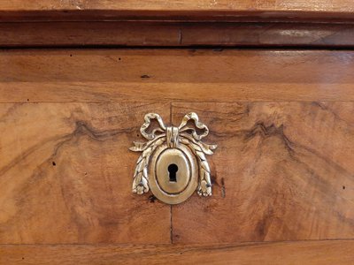 Very beautiful Louis XVI style chest of drawers in burl walnut and cherry wood - late 18th century period