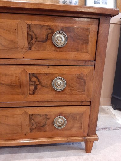 Very beautiful Louis XVI style chest of drawers in burl walnut and cherry wood - late 18th century period