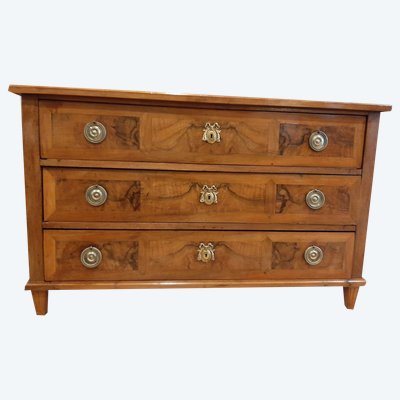 Very beautiful Louis XVI style chest of drawers in burl walnut and cherry wood - late 18th century period