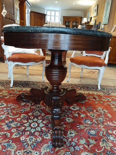 Charles X Restoration Pedestal Table in Mahogany and Marble, 19th Century