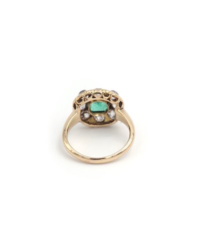 Colombian Emerald cluster Ring In 18k Gold, Belle Epoque Ring, Antique Jewelry, Engagement