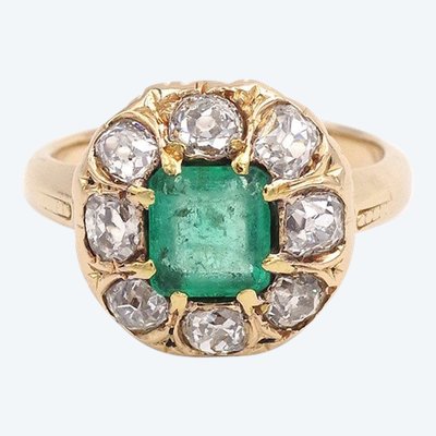 Colombian Emerald cluster Ring In 18k Gold, Belle Epoque Ring, Antique Jewelry, Engagement