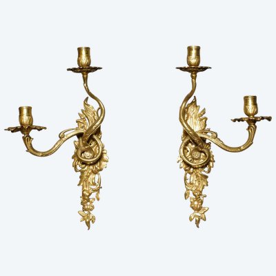 Pair of two-light Regence period wall lights