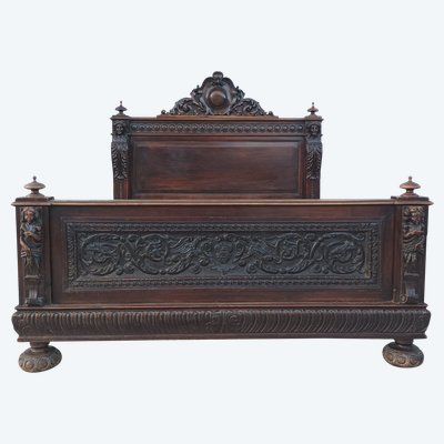 19th century Renaissance walnut bed