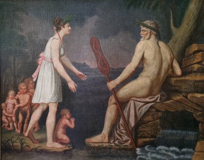 Oceanos and Thetys, large oil on canvas, late 18th century.