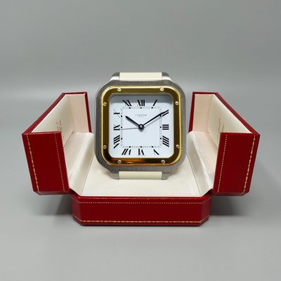 Superbe réveil-pendule Cartier Santos des années 1980. Fabriqué en Suisse