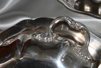 Covered vegetable dish in silver metal with decoration of nets and artichokes, Louis XV style, 20th century