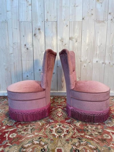 Pair of napoleon III pink velvet velvet