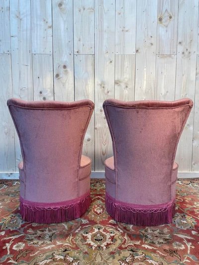 Pair of napoleon III pink velvet velvet