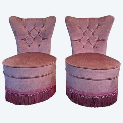 Pair of napoleon III pink velvet velvet