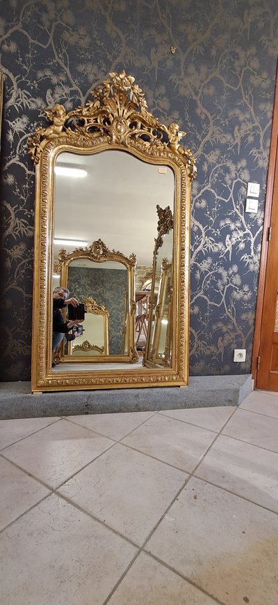 19th century mirror with pediment 163 x 84/91