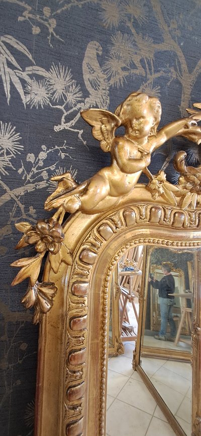 19th century mirror with pediment 163 x 84/91