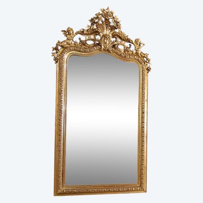 19th century mirror with pediment 163 x 84/91