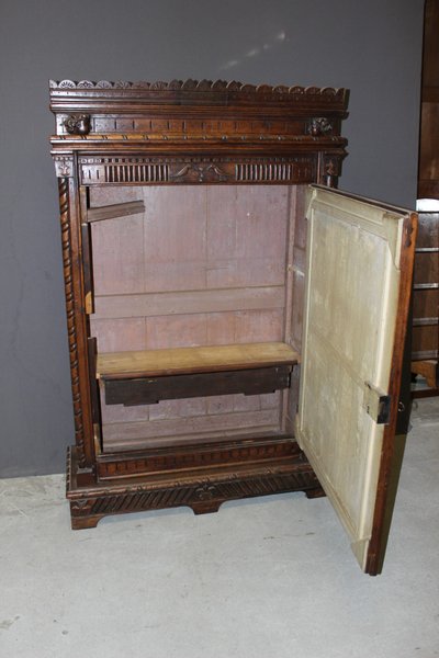 Henri II Style Oak Bonnetière with Joan of Arc Decor, Late 19th Century