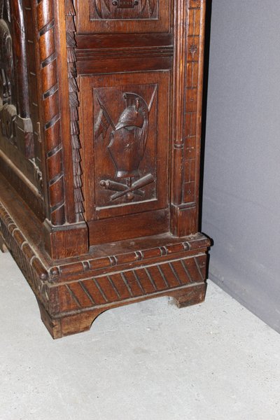 Henri II Style Oak Bonnetière with Joan of Arc Decor, Late 19th Century