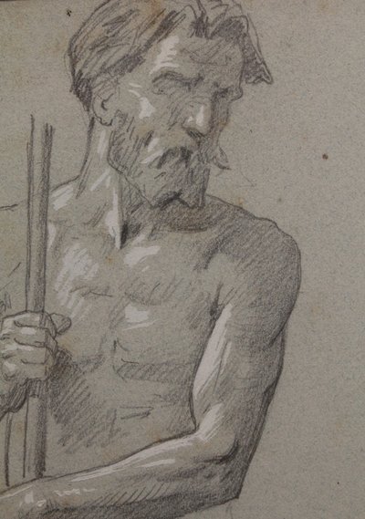 Drawing 'Study of a man with a stick' Victor René Livache (1872-1944)