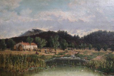 Italian Artist, Landscape, Oil Painting on Canvas, Mid-19th Century