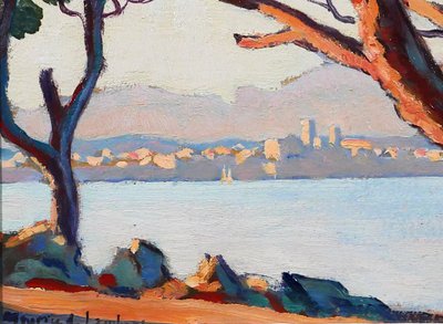 Maurice de Lambert 1873-1953 Antibes, landscape from the Cape, painting, circa 1920